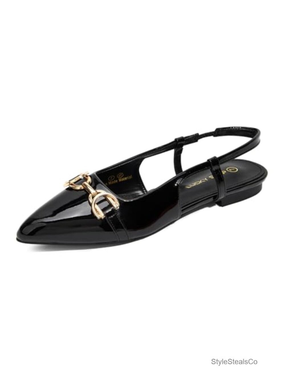 PU Leather Slingback Flats Pointed Toe Metal Buckle
